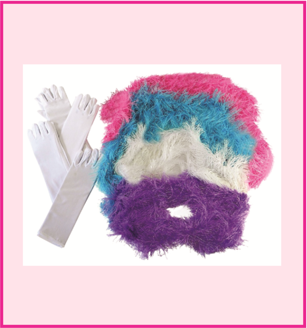 Girl's Tea Party Dress Up Boas and Long White Dress Gloves Set of 4 Each Polyester