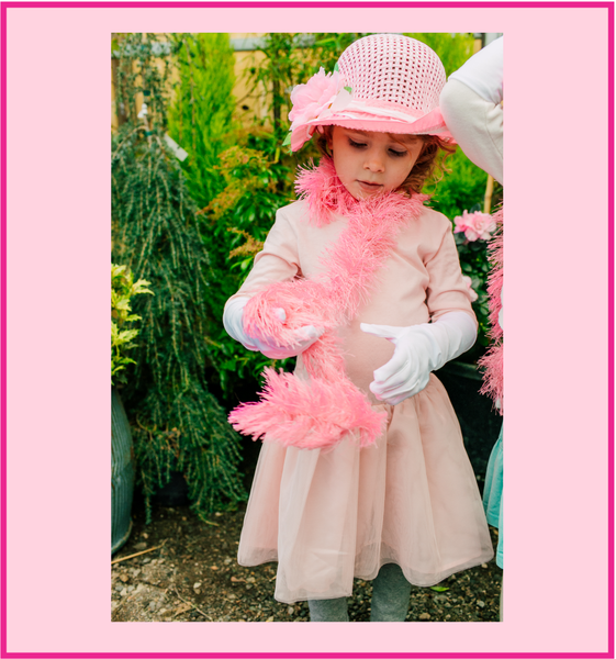 Girls Tea Party Dress Up Hat with Boa and White Gloves