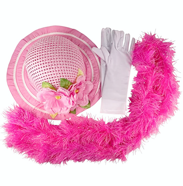 Girls Tea Party Dress Up Hat with Boa and White Gloves Girls Tea Party Dress Up Hat with Boa and White Gloves