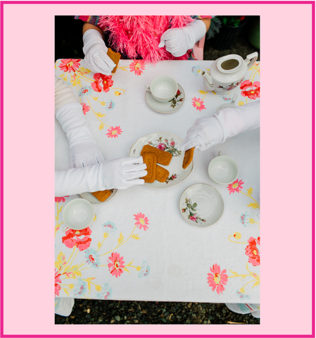 Girls Tea Party Dress Up Play Set with Blue Sun Hat, Boa, Long White Gloves