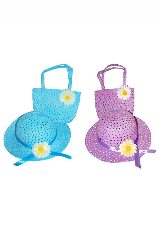 Girls Tea Party Dress Up Set Purple & Blue Hats Purses Boas Gloves