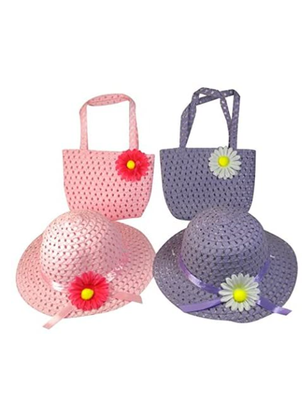 Girls Tea Party Dress Up Set Pink & Purple Hats Purses Boas Two Pairs Gloves