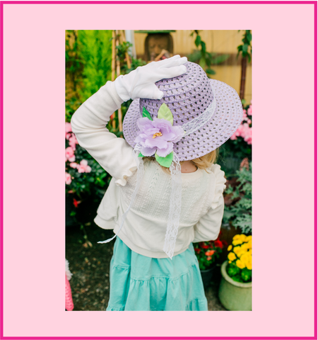 Girls Tea Party Dress Up Play Set with Blue Sun Hat, Boa, Long White Gloves