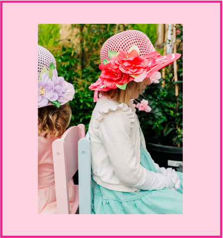 Girls Tea Party Dress Up Play Set with Blue Sun Hat, Boa, Long White Gloves