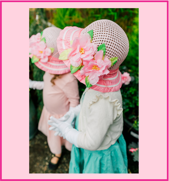 Girls Tea Party Dress Up Play Set for Two with Pink Sun Hats and 