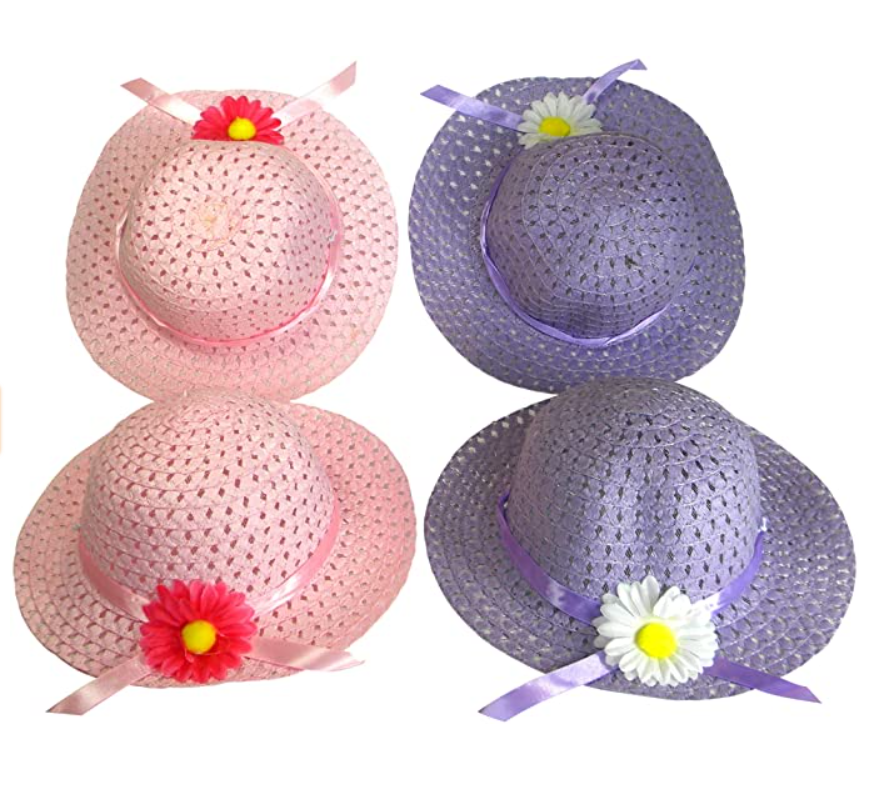 Girls Tea Party Hats Purses Boas Dress Up Play Set for 4, Pink & Purple