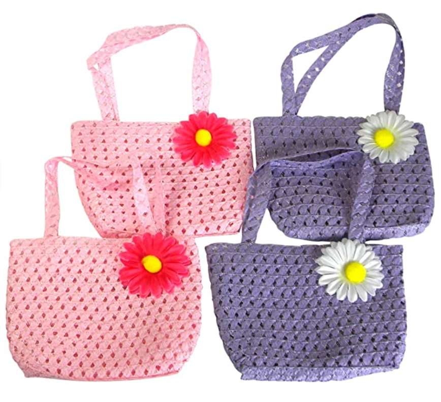 Girls Tea Party Hats Purses Boas Dress Up Play Set for 4, Pink & Purple