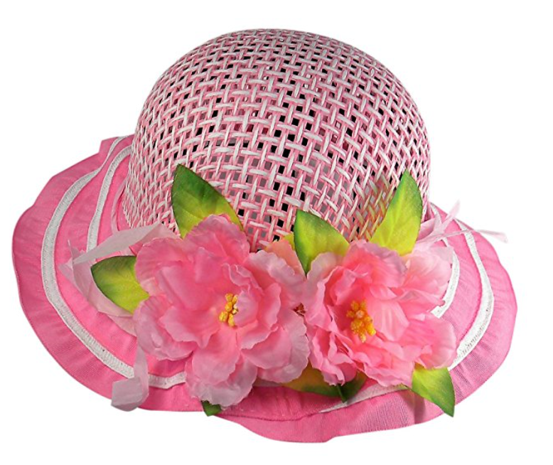 Girls Tea Party Dress Up Play Set for Two with Pink Sun Hats and White Gloves