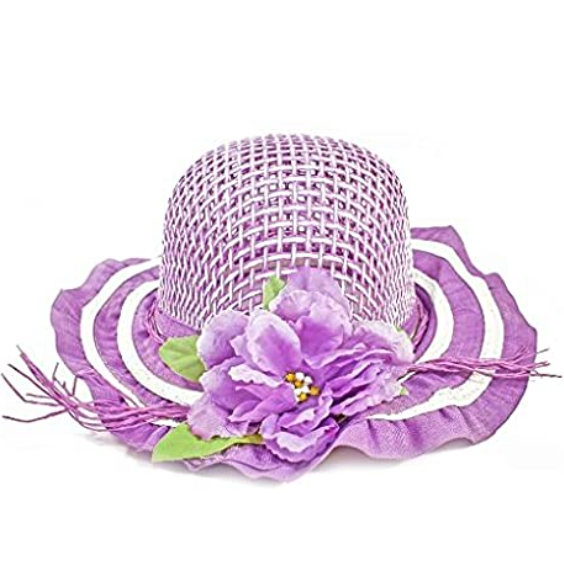 Girls Tea Party Dress Up Play Set with Purple Sun Hat, Boa, Long White Gloves